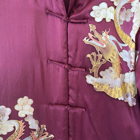 Womens Satin Chinese Jacket Dragon Design 100% Silk Size Large Red Artsy City - Picture 6 of 12